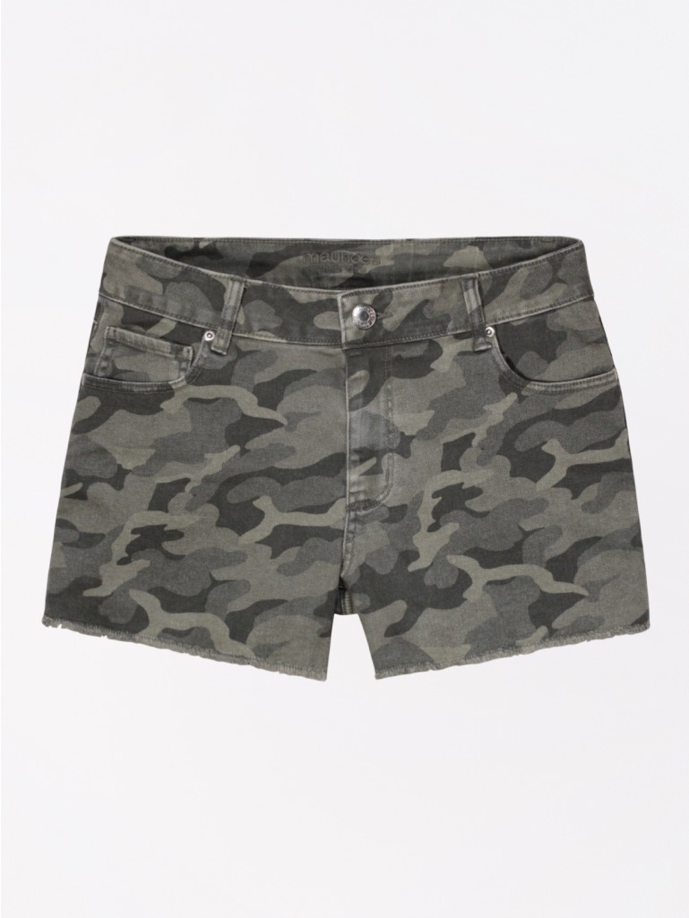 High Rise Camo Jean Shorts - Olive